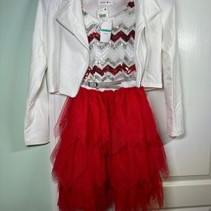 Beautees - Girls Red and White Dress With White Jacket size 16